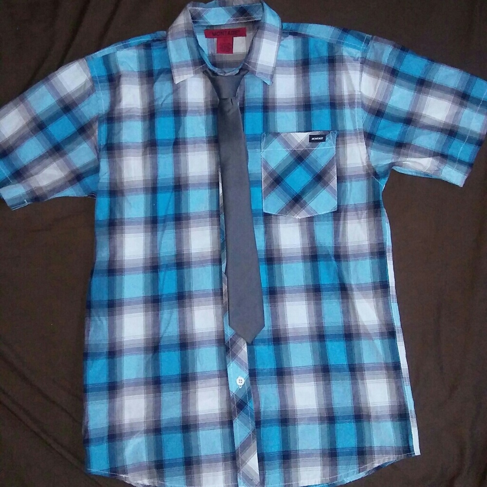 Boys plaid button down- Large